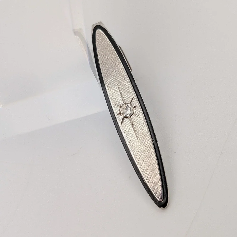 Vintage Foster Tie Clip Silver Tone Rhinestone Mens Formal